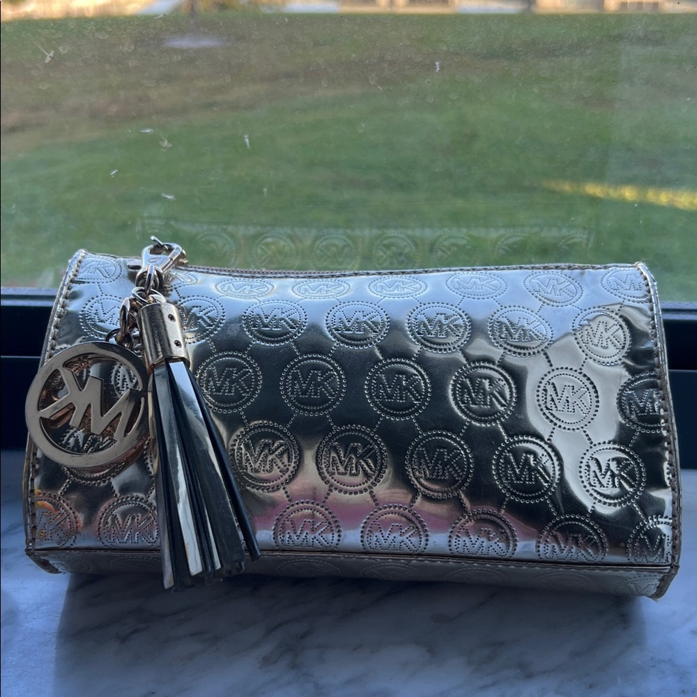 Michael by Michael Kors Gold Embossed Logo Clutch/Cosmetic Bag - Picture 3 of 10